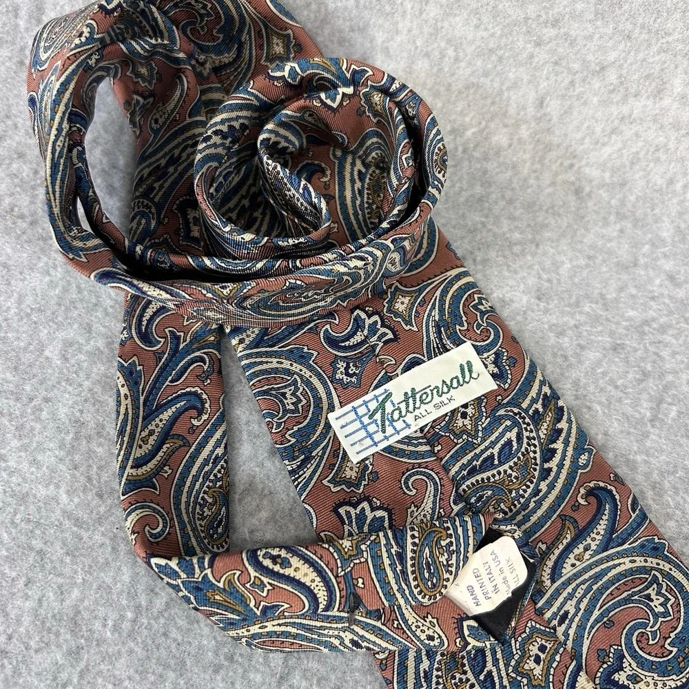 Vintage Paisley Silk Necktie Pink Blue Tattersall Made USA Mens Tie‎ 53 x 3.75